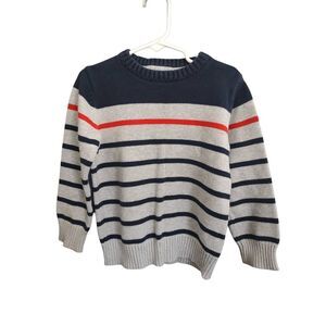 Gymboree Kids Size 4 XS Blue Grey Striped Crewneck Sweater Cotton Soft